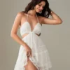Women Lace White Dress Tie-Up Halter