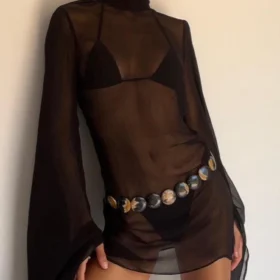 Women Cover-up Dress Flare Sleeve Turtleneck