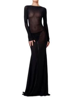 Women See Through Mesh Long Dress